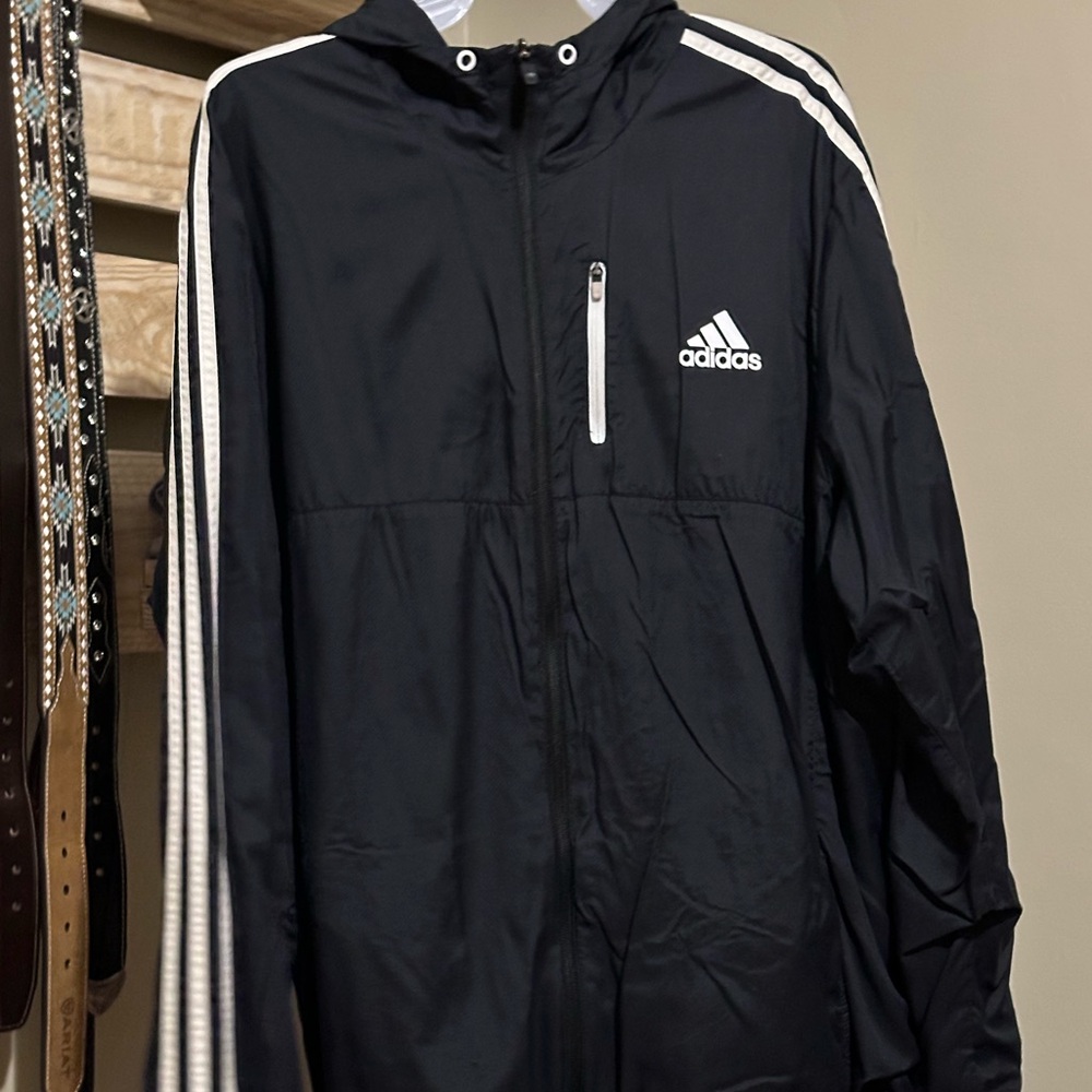 Adidas Black Jacket with White stripe